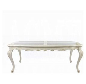 Chantelle Natural and Pearl White 96" Extendable Marble Top Rectangular Dining Table
