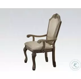 Chateau de Ville Synthetic Leather and Antique White Arm Chair Set of 2