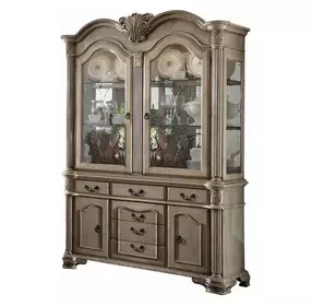 Chateau De Ville Antique White 4 Door Buffet and Hutch with LED