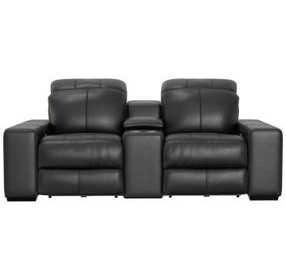 Ferrara Black Leather 87" Zero Gravity Power Reclining Console Loveseat with Power Headrest and USB Charging