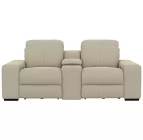 Ferrara Smoke Leather 87" Zero Gravity Power Reclining Console Loveseat with Power Headrest and USB Charging