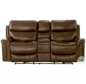 Ceretti Brown Leather Power Reclining Console 75" Loveseat