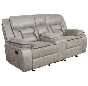 Greer Taupe Glider Reclining Console Loveseat
