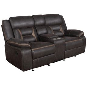 Greer Dark Brown Glider Reclining Console Loveseat