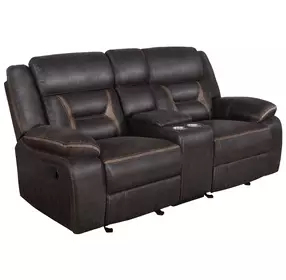 Greer Dark Brown Glider Reclining Console 77" Loveseat