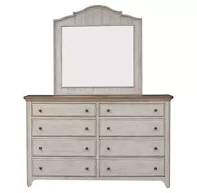 Farmhouse Reimagined Antique White and Chestnut 8 Drawer Dresser with Mirror