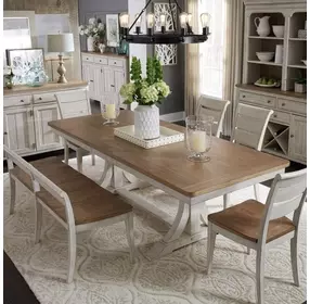 Renewed Farmhouse Antique White and Chestnut 6 Piece Extendable Dining Set