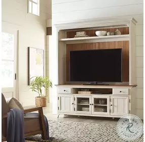 Farmhouse Reimagined Antique White And Chestnut Entertainment Center