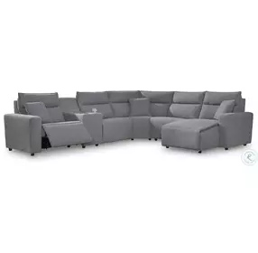 Modmax Salt And Pepper Performance Fabric 6 Piece Power Reclining Sectional with RAF Chaise