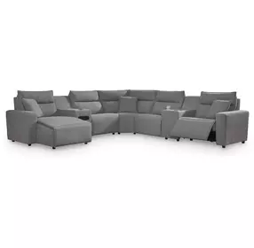 Modmax II Salt and Pepper Performance Fabric 7 Piece Modular Power Reclining LAF Chaise Sectional with USB Charging