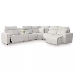 Modmax II Stone Performance Fabric 6 Piece Modular Power Reclining Sectional with USB Charging and Console
