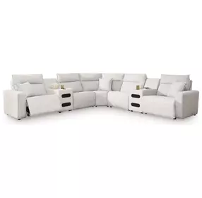 Modmax II Stone Performance Fabric 7 Piece Modular Power Reclining Sectional with USB Charging and Audio Consoles