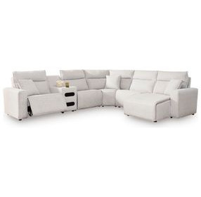 Modmax II Stone Performance Fabric 6 Piece Modular RAF Power Reclining Sectional with USB Charging and Audio Console