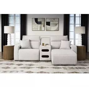 Modmax II Stone Performance Fabric 3 Piece Modular Power Reclining Sectional with USB Charging and Audio Console
