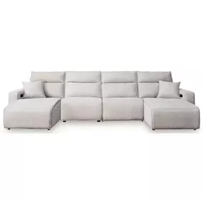 Modmax II Stone Performance Fabric 4 Piece Modular Power Reclining Sectional with Double Chaise and USB Charging