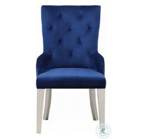 Varian Blue Fabric and Antique Platinum Side Chair with Nailhead Trim