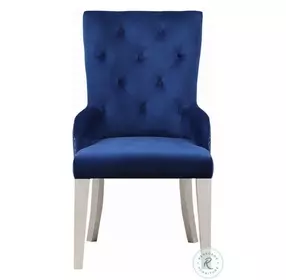 Varian Blue Fabric and Antique Platinum Side Chair with Nailhead Trim