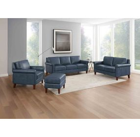 Lachlan Navy Leather Living Room Set