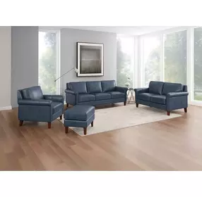 Lachlan Navy Leather Living Room Set