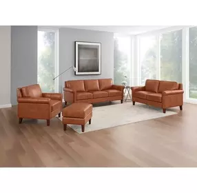 Lachlan Nutmeg Leather Living Room Set