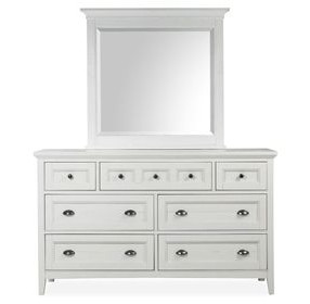 Bluehaven Chalk White 7 Drawer Dresser with Rectangular Mirror