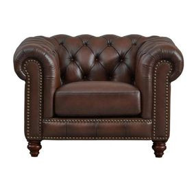 Waverly Caramel Leather Upholstered Accent Chair with Nailhead Trim