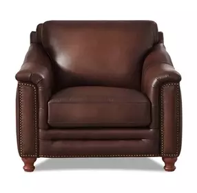 Bexley Caramel Leather Upholstered Accent Chair with Nailhead Trim