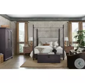 Big Sky Black And Beige Upholstered Canopy Bedroom Set