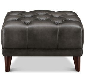 Trix Ash Gray Leather Upholstered Rectangular Ottoman