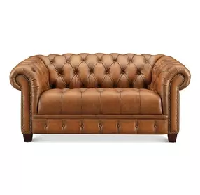 Haworth Saddle Leather 69" Loveseat with Nailhead Trim