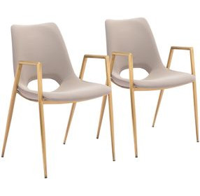 Desi Beige and Gold Dining Chair Set of 2
