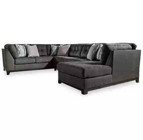 Reidshire Steel Gray 3 Piece Modular Sectional with RAF Corner Chaise and Pillows