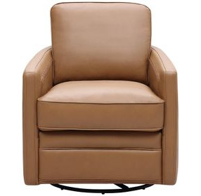 Turner Camel Leather Upholstered Swivel Glider Accent Chair