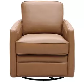 Turner Camel Leather Upholstered Swivel Glider Accent Chair