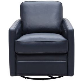 Turner Blue Leather Upholstered Swivel Glider Accent Chair
