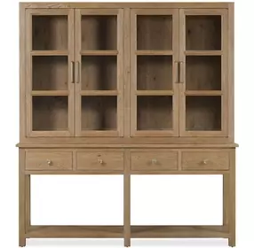 Driftwood Light Brown 4 Glass Door Display Sideboard with LED