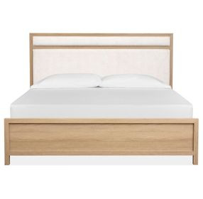 Merrifield Sandstone Beige and White Queen Upholstered Panel Bed