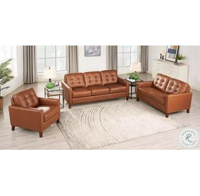 Cassian Nutmeg Leather Living Room Set