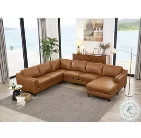 Isla Cognac Top Grain Leather RAF Chaise Sectional