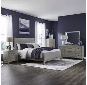 Newbury Sanctuary White and Flax Tone Upholstered Panel Bedroom Set