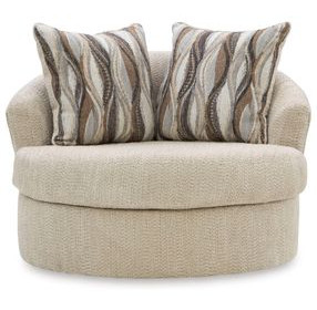 Jasmine Grove Oatmeal Upholstered Swivel Accent Chair with Pillow