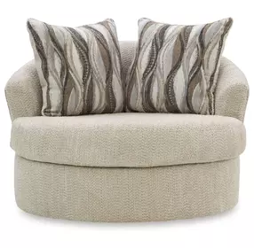 Jasmine Grove Oatmeal Upholstered Swivel Accent Chair with Pillow
