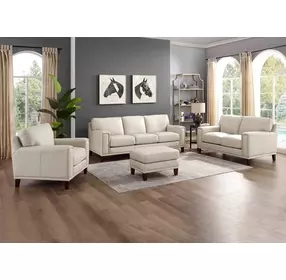 Halwyn Vanilla Leather Living Room Set
