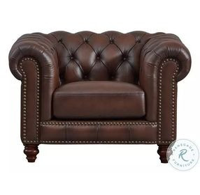 Waverly Caramel Leather Upholstered Accent Chair with Nailhead Trim