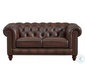 Waverly Caramel Leather 68" Loveseat with Nailhead Trim
