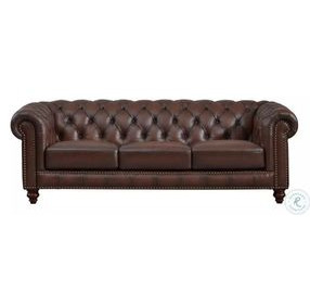 Waverly Caramel Leather 91" Sofa with Nailhead Trim