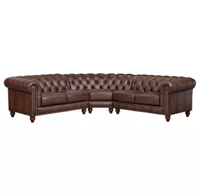 Waverly Caramel Leather 3 Piece Modular Sectional with Nailhead trim