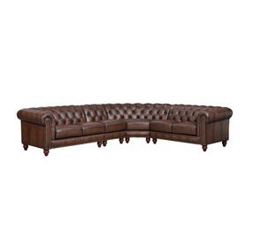 Waverly Caramel Leather 4 Piece Modular Sectional with Nailhead trim