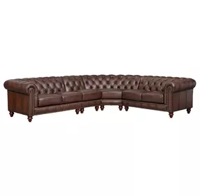Waverly Caramel Leather 4 Piece Modular Sectional with Nailhead trim