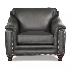 Bexley Ash Leather Upholstered Accent Chair with Nailhead Trim